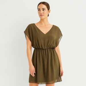 Maxteen Women’s Olive Green Sheer Overlay Dress M Lightweight Boho Resort Preppy